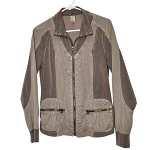 XCVI Womens Taupe & Brown Cotton/Spandex‎ Zip-Up Jacket Pockets Size M Lagenlook